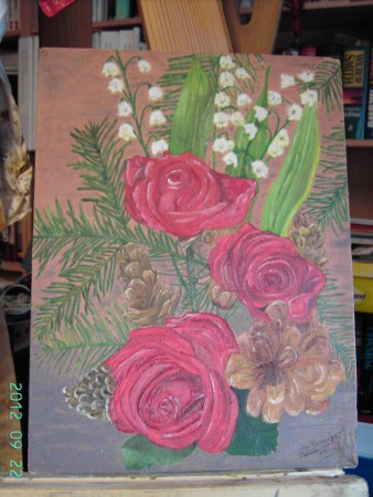 Rozen bouquette 30x40 cm olieverf op doek